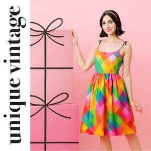 Unique Vintage 1950s Rainbow Chevron Cotton Bobbie Swing Dress, 1X, NWT!